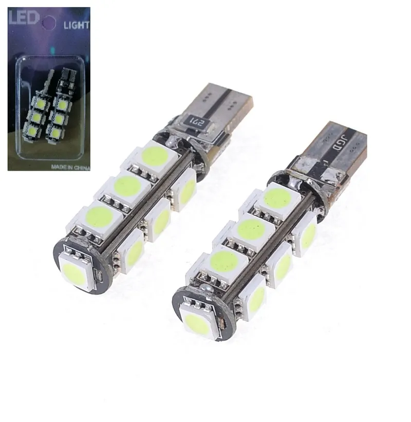 Комплект от 2 броя LED Лед Диодни Крушки За Габарит Т10 W5W 13 SMD 12V Бял Цвят Светлина Canbus - Error free Без грешки в Блистер - 0