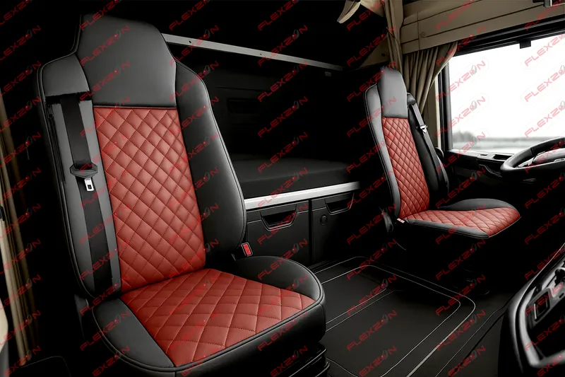 Комплект 1+1 тапицерия от еко кожа за IVECO STRALIS S-WAY 2021 - червено-черно - 0