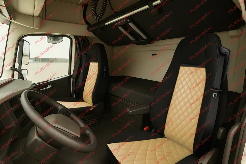 Комплект 1+1 тапицерия от еко кожа за VOLVO FH12 EURO 5 2006- 2015 - бежово-черно - 0