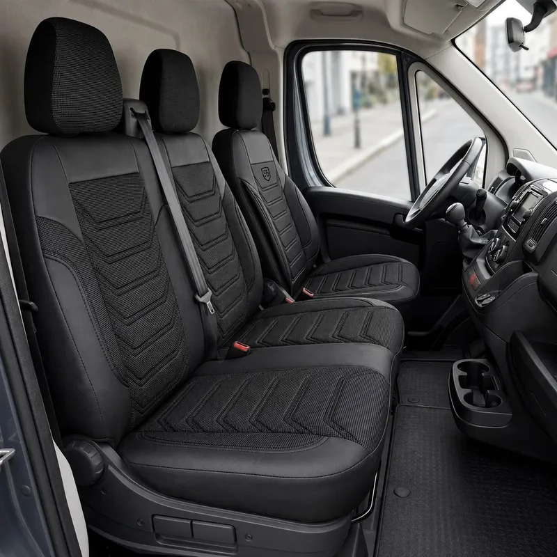 Комплект луксозна тапицерия PANDA за FIAT DUCATO / PEUGEOT BOXER / CITROEN JUMPER 2006-2024, Еко кожа и текстил, Черно/Сиво - 0