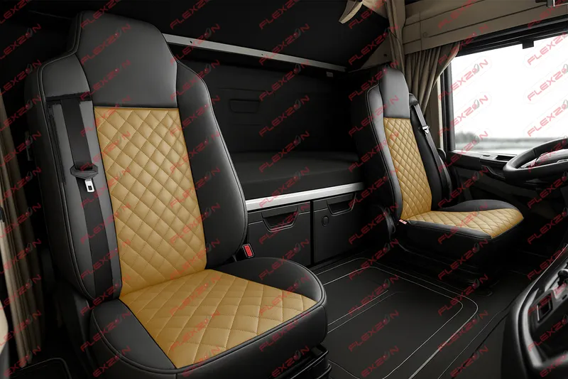 Комплект 1+1 тапицерия от еко кожа за IVECO STRALIS S-WAY 2021 - бежово-черно - 0