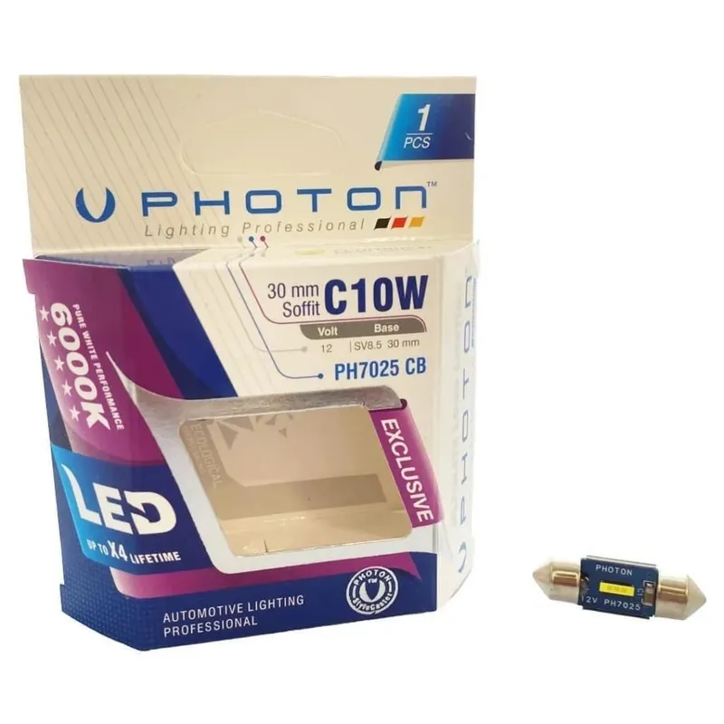 1 брой LED ЛЕД Крушка 1 SMD C10W 12V 30 mm Бяла Светлина 6000К Photon EXCLUSIVE серия Canbus без грешки - 0