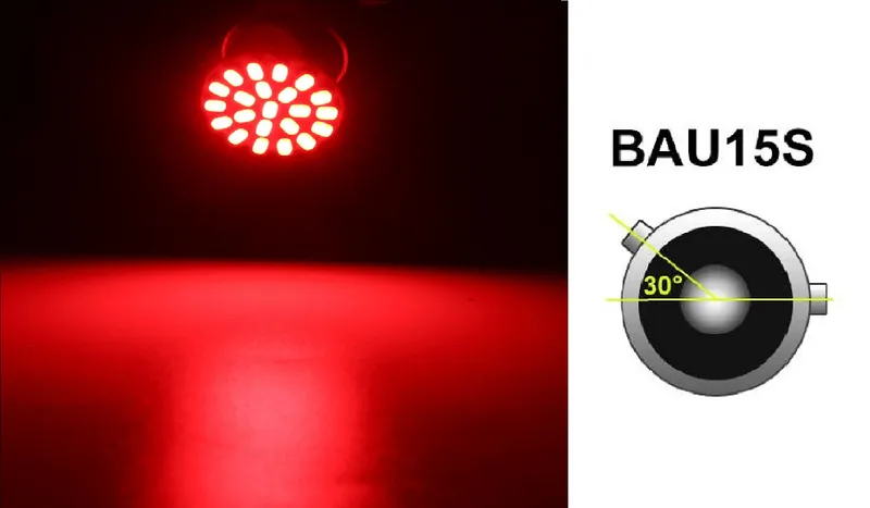 LED Лед Крушки, 22 SMD, BA15S 1156 (P21W), Асиметрични, Разминати пинове (150°) , Offset, 12V, Червена Светлина - 0