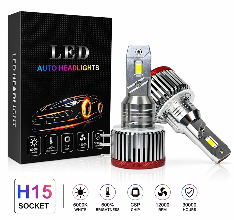 Комплект LED крушки H15 – 12V-24V 60W 6500LM 6000K CANBUS без грешки - 0