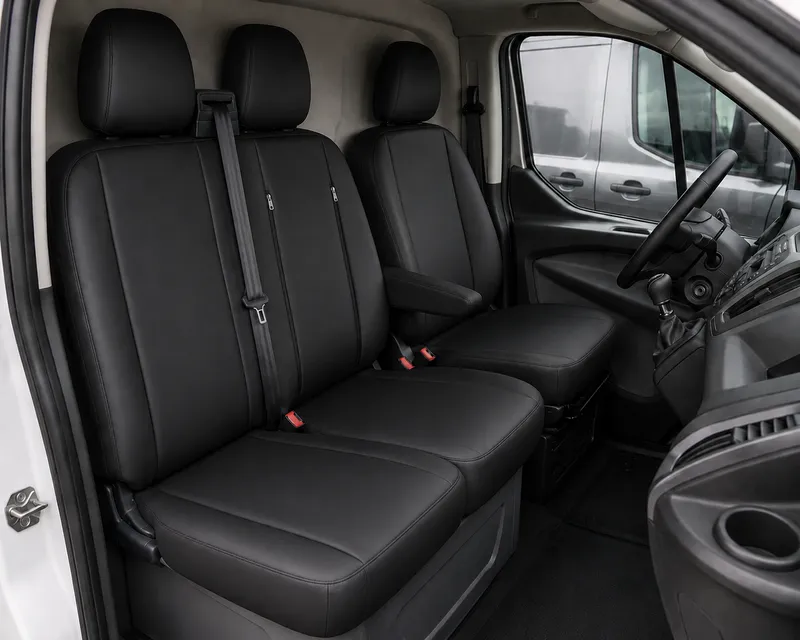 Комплект 2+1 Тапицерия за FORD TRANSIT CUSTOM 2009+ – Еко кожа, Черна, 8 части - 0