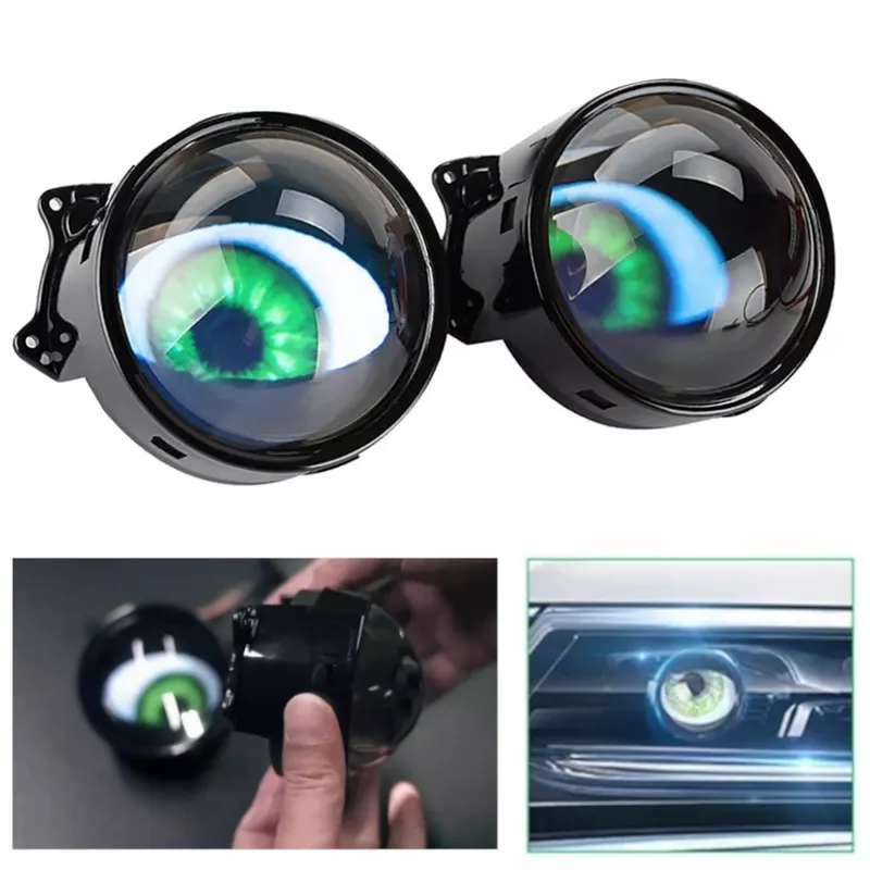 3D LED фарове халогени дяволски очи Devil Eyes с лупи 3 инча 8см 12V с мобилно приложение - 0