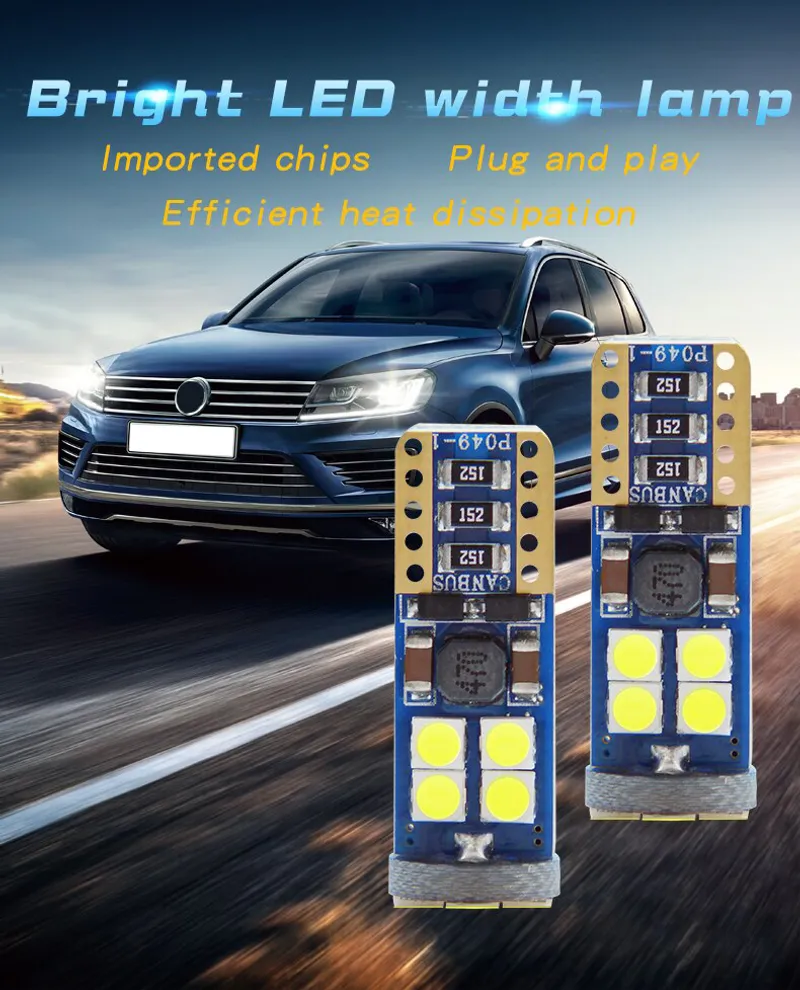 Комплект от 2 броя T10 Led крушки в блистер 12 SMD светодиода, W5W, Canbus, 12V - 24V , бяла светлина 6000K - 0