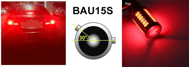 LED Лед Крушки, 33 SMD, С Лупа, BAU15S 1156 (PY21W), 12V, Червена Светлина - 0
