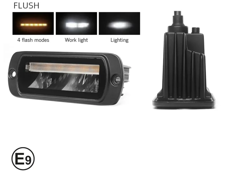 LED комбиниран халоген Flexzon / работна лампа с бял DRL и предупредителна светлина R65, за вграждане, 4 функции, IP65/67K, 12–24V - 0