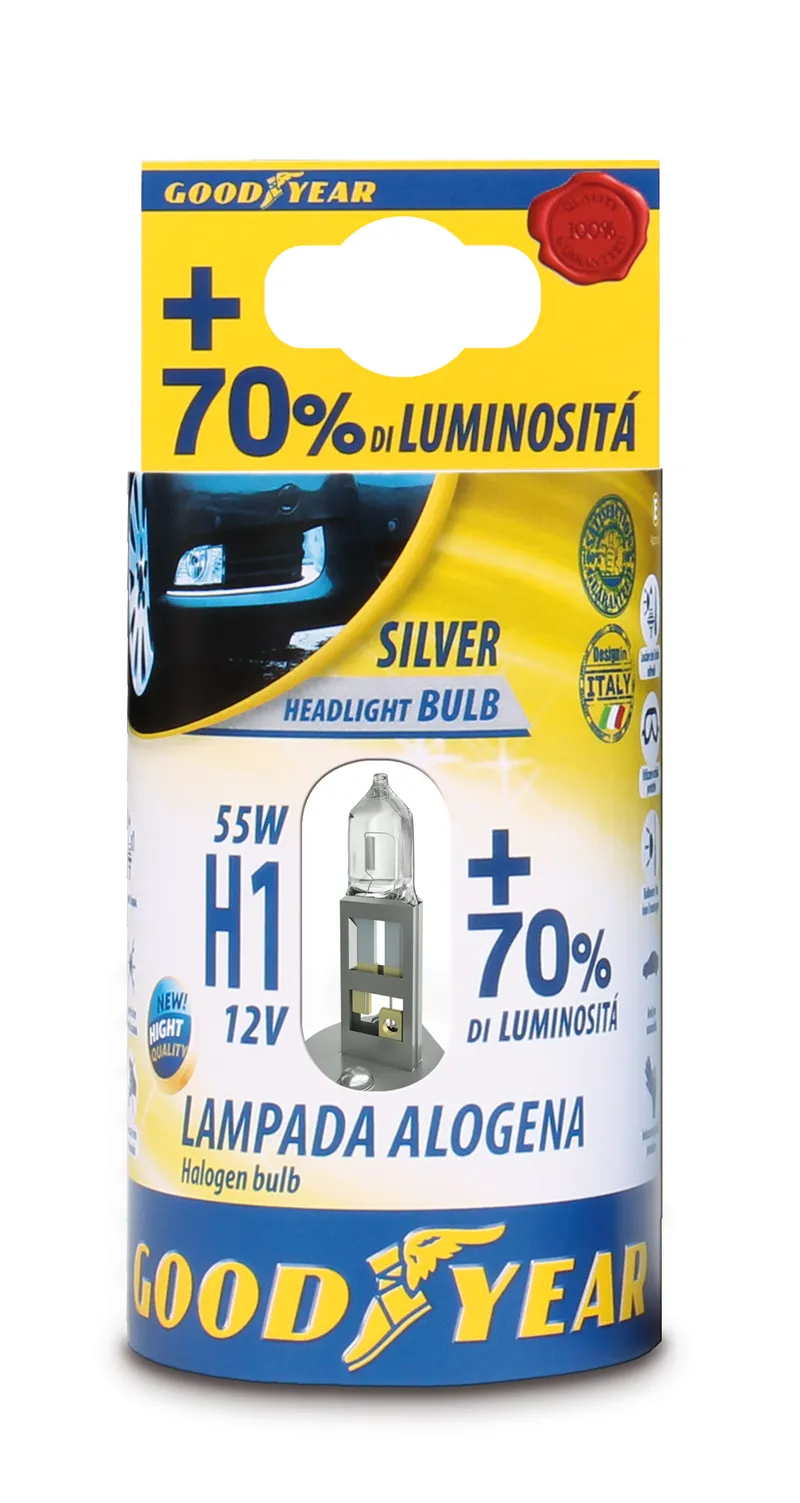 1 брой халогенна крушка H1 Х1 12V 55W + 70% 3000K E4 Goodyear Гудиър - 0