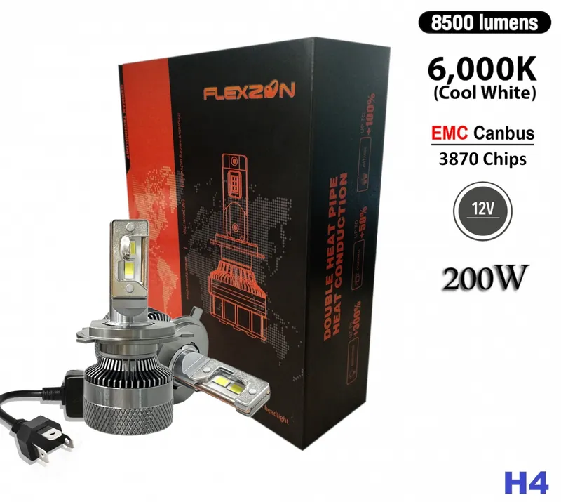 Комплект LED крушки H4 12V 200W 17000lm за фарове Canbus без грешки 6000К къси/дълги - 0
