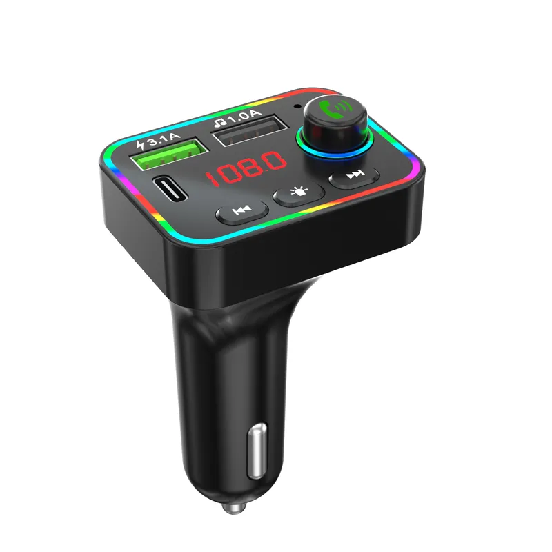 FM радио трансмитер зарядно телефон HZ-BT-F4, 87.5 MHz до 108.0 MHz Bluetooth 2x USB черен с подсветка 12V - 24V - 0