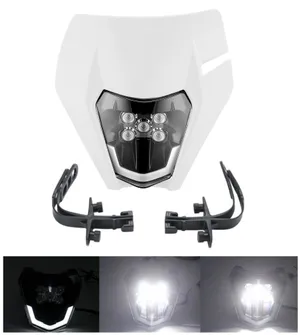 Маска с LED Фар за мотор, мотоциклет Бяла с къси и дълги светлини - Универсален модел за ENDURO / Trail / Streetfighter