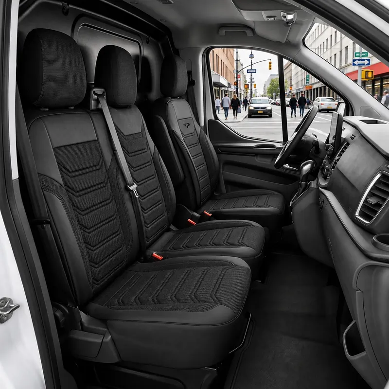 Комплект луксозна тапицерия PANDA за RENAULT TRAFIC III 2014- / OPEL VIVARO B 2014-2019, Еко кожа и текстил, Черно/Сиво - 0