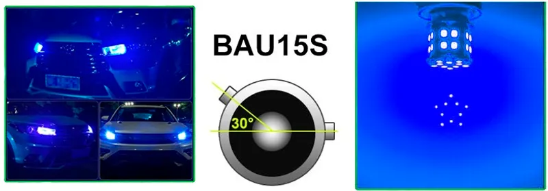 LED Лед Крушки, 18 SMD, Асиметрични, Разминати пинове (150°) , Offset, 1156, BAU15S, 12V, Синя Светлина - 0