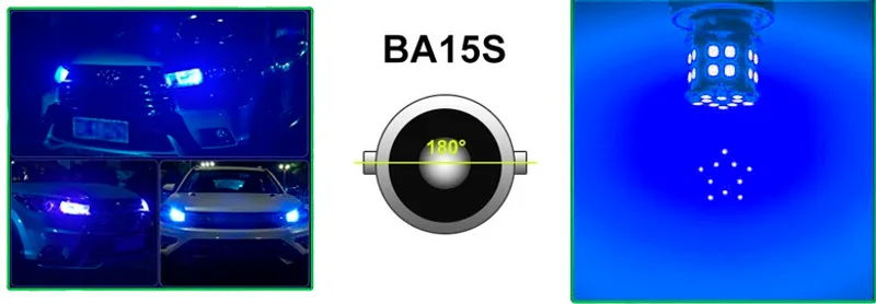 LED Лед Крушки, 30 SMD, BA15S 1156 (P21W), Срещуположни пинове (180°), Opposite, 12V, Синя Светлина - 0