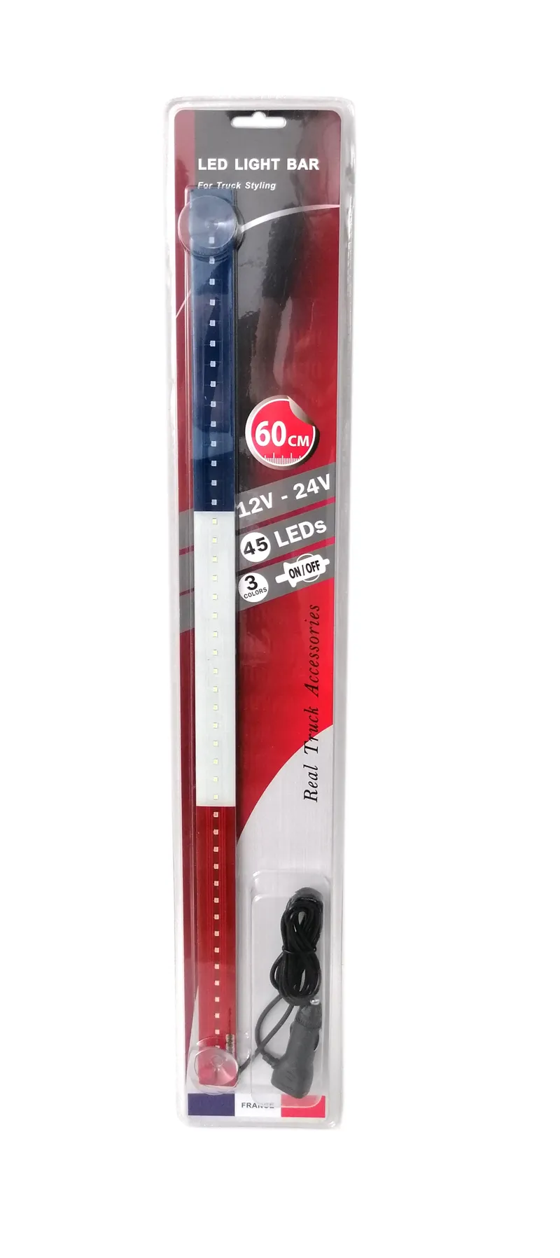 Светещ лед бар 60 cm 45 LED 12V - 24V синьо-бяло-червено FR France Croatia Holland флаг знаме Франция Хърватска Холандия - 0