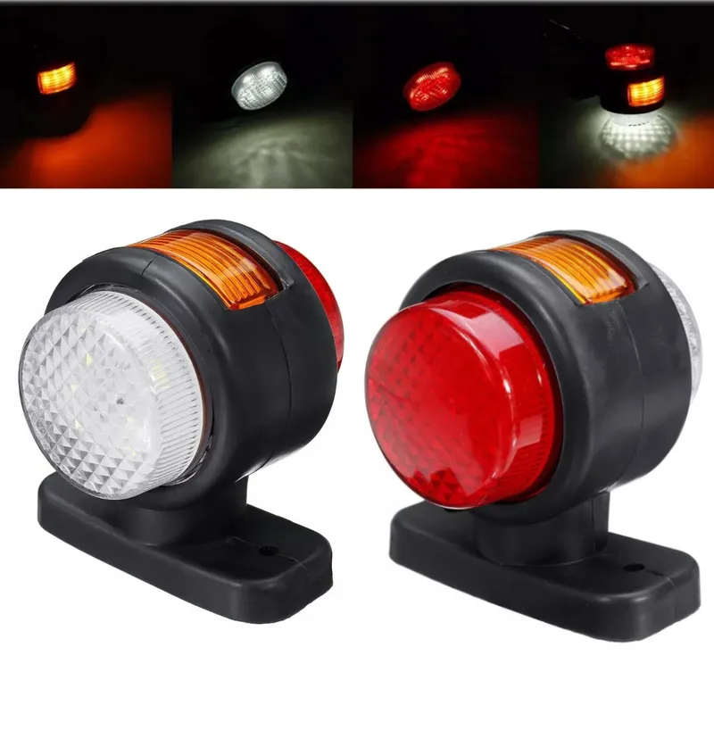 Комплект от 2 броя LED ЛЕД светодиодни габарити токоси рогче рогчета 12V-24V с три светлини бяла-жълта-червена - 0