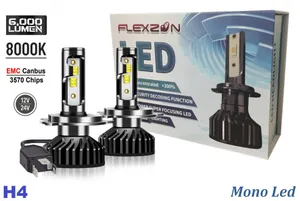Комплект Умалени Мини LED Диодни Крушки H4 12V 50W 12000lm Mono LED +300% За Фарове Canbus без грешки къси/дълги
