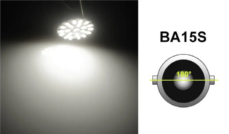 LED Лед Крушки, 22 SMD, BA15S 1156 (P21W), Срещуположни пинове (180°), Opposite, 12V, Бяла Светлина - 0