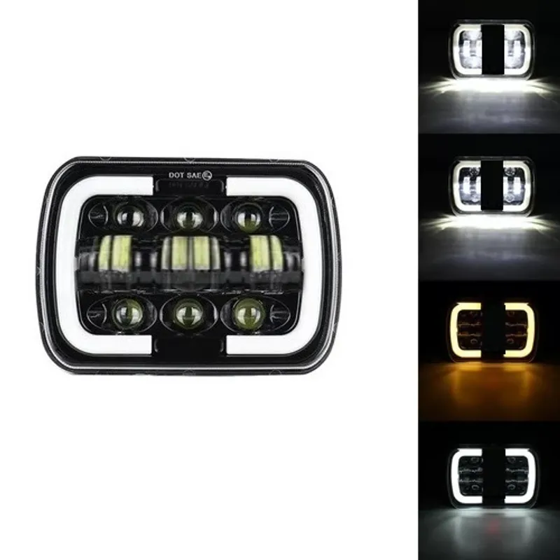 Универсалeн 5x7 инча ЛЕД LED фар лампа халоген 12V-24V къси/дълги с DRL дневни светлини мигач бяло-жълто 4800lm за АТВ джип камион трактор и др. - 0