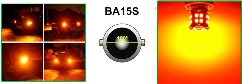 LED Лед Крушки, 30 SMD, BA15S 1156 (P21W), Срещуположни пинове (180°), Opposite, 12V, Оранжева Светлина - 0
