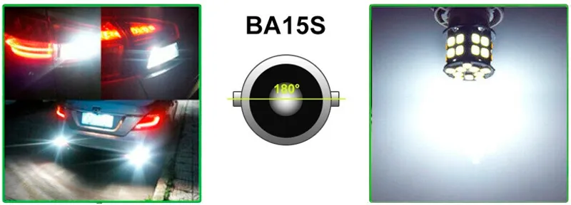 LED Лед Крушки, 30 SMD, BA15S 1156 (P21W), Срещуположни пинове (180°), Opposite, 12V, Бяла Светлина - 0