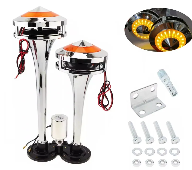 Двойна Тромба клаксон с жълта LED светлина, 300 dB – 12V / 24V - 0
