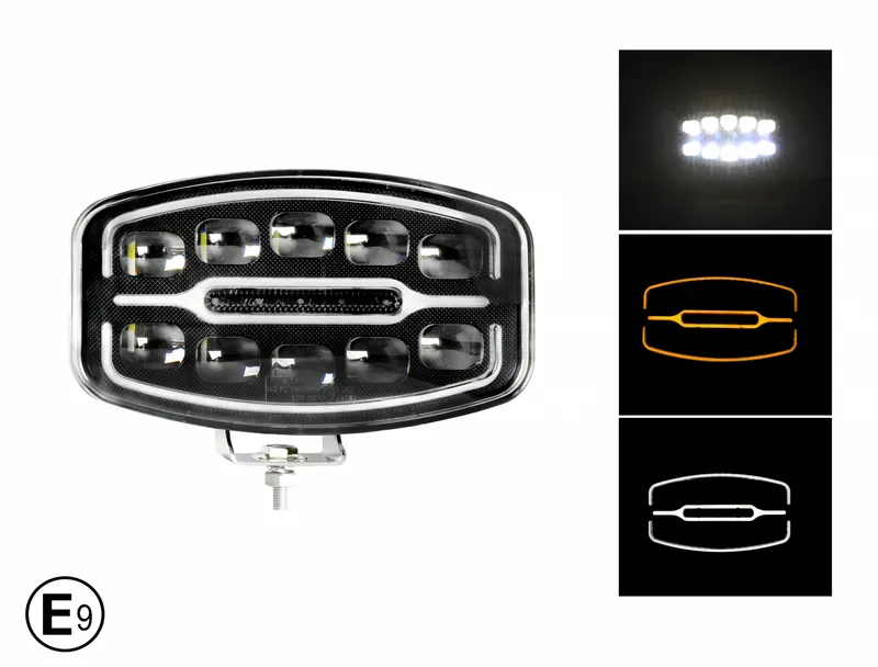 Качествен LED ЛЕД 55W диоден фар халоген лампа 12V - 24V с DRL светлина бяло-жълто за АТВ джип камион трактор - 0