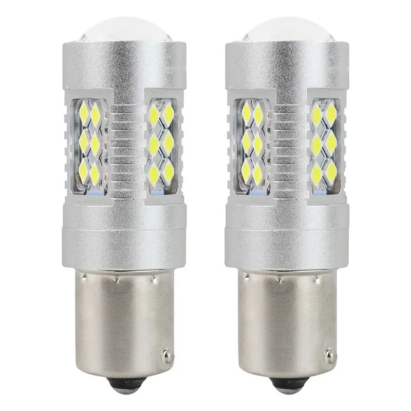 Комплект от 2 броя LED Диодни Крушки за Mигач Стоп Габарит Халоген CANBUS 3030 24SMD 1156 BA15S P21W 12V-24V Бяла Светлина в Блистер Amio - 0