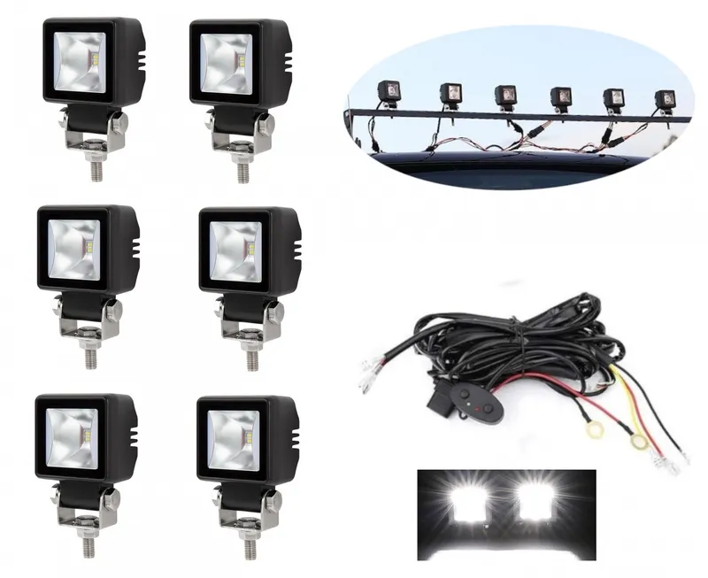 Комплект от 6 броя Лед LED Халогени Лампи с окабеляване Бяла Flood + Бяла DRL Светлина 12V - 24V за Off Road 4X4 SUV джип мотор автомобил камион градина и др. - 0