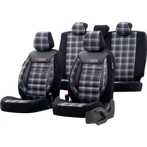 Комплект Луксозна Тапицерия OTOM текстил с еко кожа GTI SPORTS Design – Черна със сив шев, за Предни и Задни Седалки
