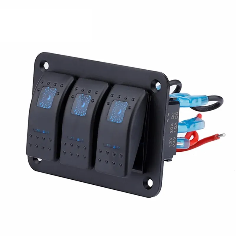 Панел за вграждане с 3 бутона ON-OFF универсални 12-24V за LED светлини бар фарове лебедки лампи за кола камион каравана джипове лодка и др. - 0