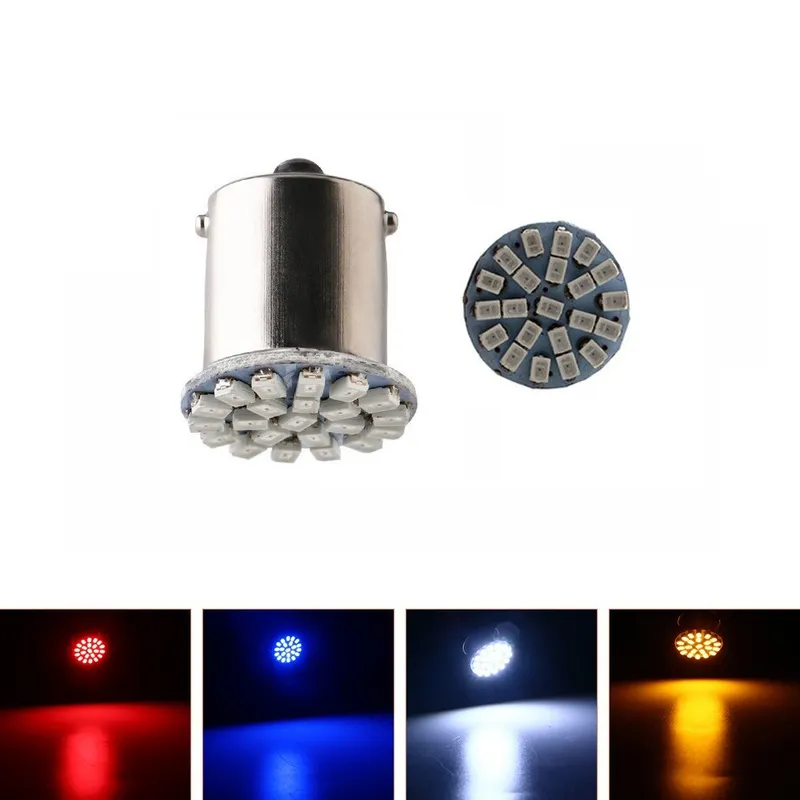 LED Лед Крушки, 22 SMD, BA15S 1156 (P21W), BAU15S 1156 (PY21W), 12V - 24V, Бяла, Оранжева, Червена, Синя Светлина - 0
