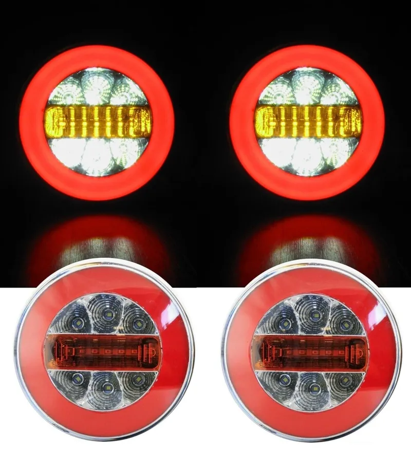 Комплект от 2 броя Кръгли LED светодиодни стопове задна светлина с неон ефект тип хамбургер 12V Ø14 см - 0