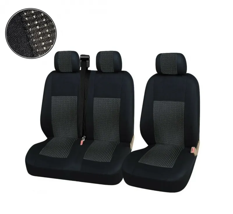 2+1 Лукс Калъфи В Черно За Седалки за Mercedes Sprinter Vito Vw Crafter T5 Ford Transit Peugeot Iveco Премиум Плат - 0