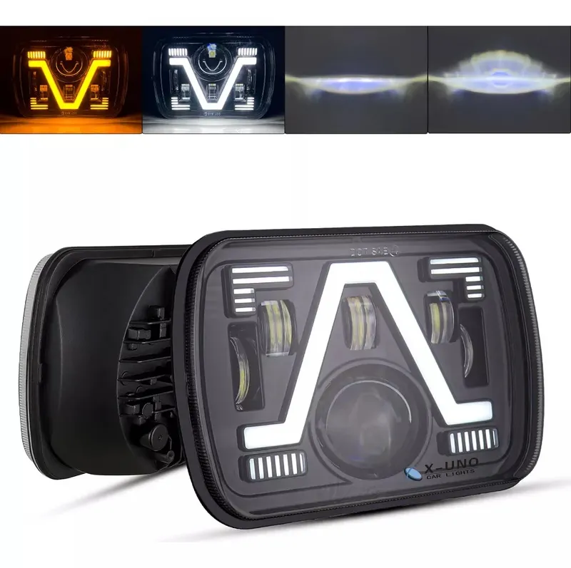 Универсалeн 5x7 инча ЛЕД LED фар лампа халоген 12V-24V къси/дълги с DRL дневни светлини мигач бяло-жълто 4800lm за АТВ джип камион трактор и др. - 0