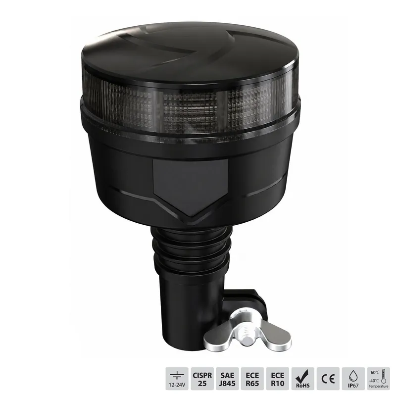 LED оранжева аварийна лампа с опушен корпус, 36 LED, 19W, 12–24V, 7 режима, E-Mark E9, ECE R65/R10, IP67, монтаж на стойка - 0