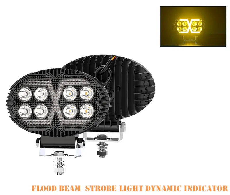 Универсален LED халоген с бяла светлина и оранжева DRL - 8 диода, 4000 lm, 12V–24V, IP67, 5 режима на работа, стробоскопичен режим и динамичен мигач - 0