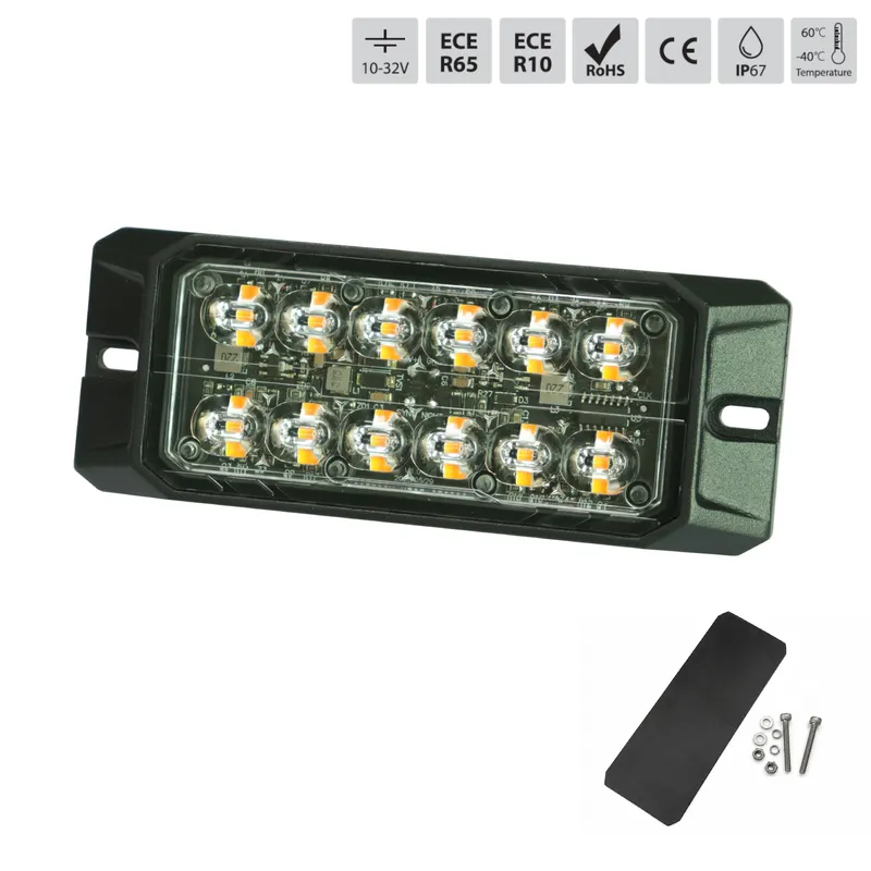 LED габарит с оранжев блиц, 12 LED, 9.1W, 12 режима, синхронизация, IP67, E-Mark E9, ECE R65 / R10, 12–24V - 0