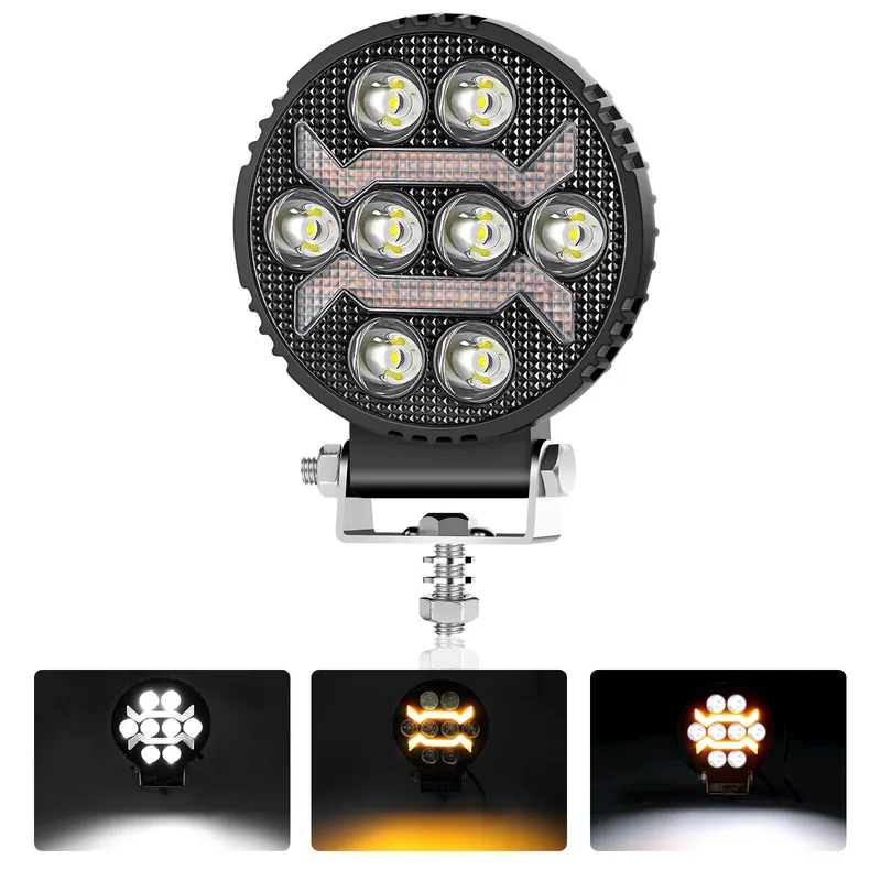 Универсален LED халоген с бяла светлина и оранжева DRL - 8 диода, 12V-24V, IP68, 7 режима на работа, стробоскопичен режим и динамичен мигач - 0