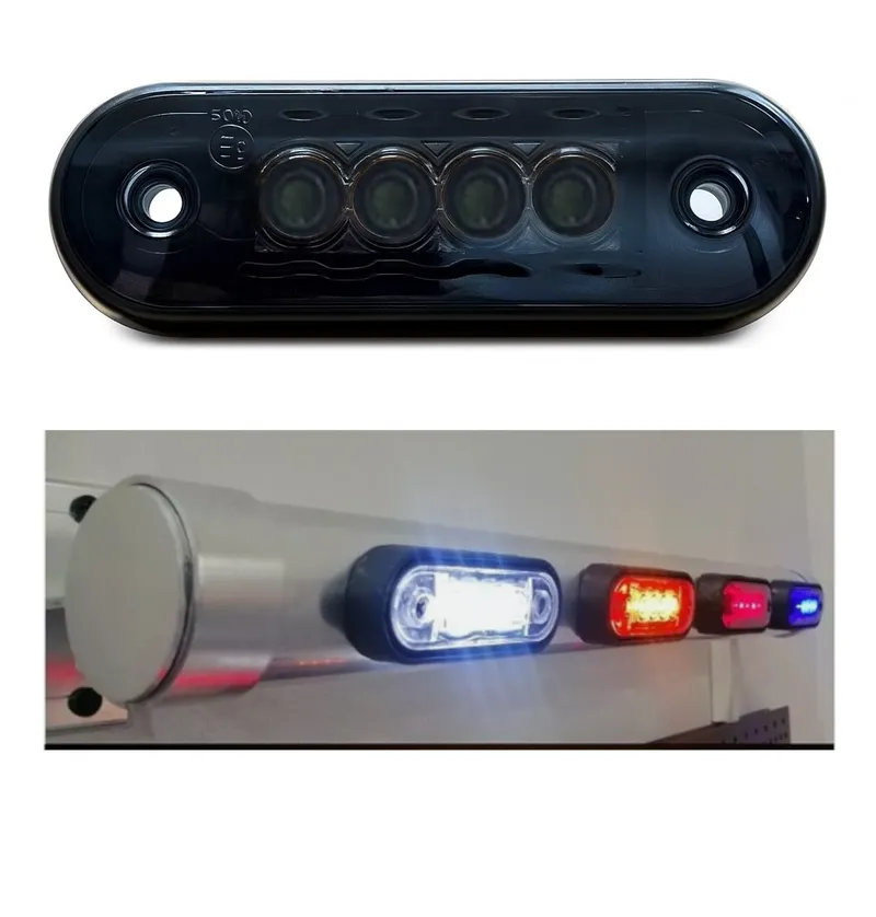 Опушен LED габарит, маркер, токос, Червен, 4 диода, 12V-24V - с извит гръб за монтаж на Ролбар, Булбар - 0