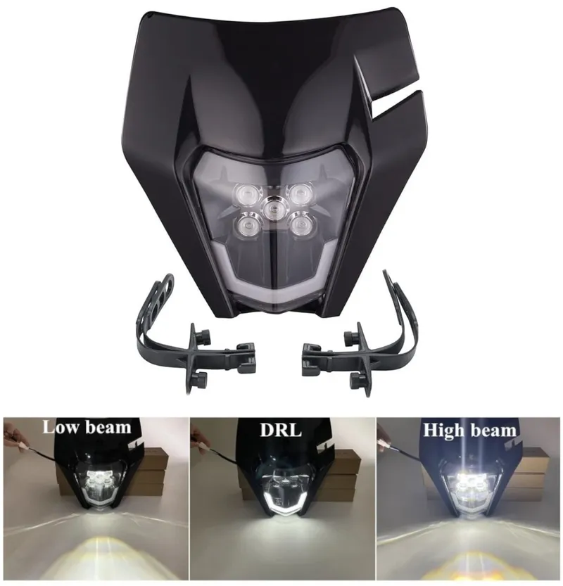 Маска с LED Фар за мотор, мотоциклет Черна с къси и дълги светлини - Универсален модел за ENDURO / Trail / Streetfighter - 0