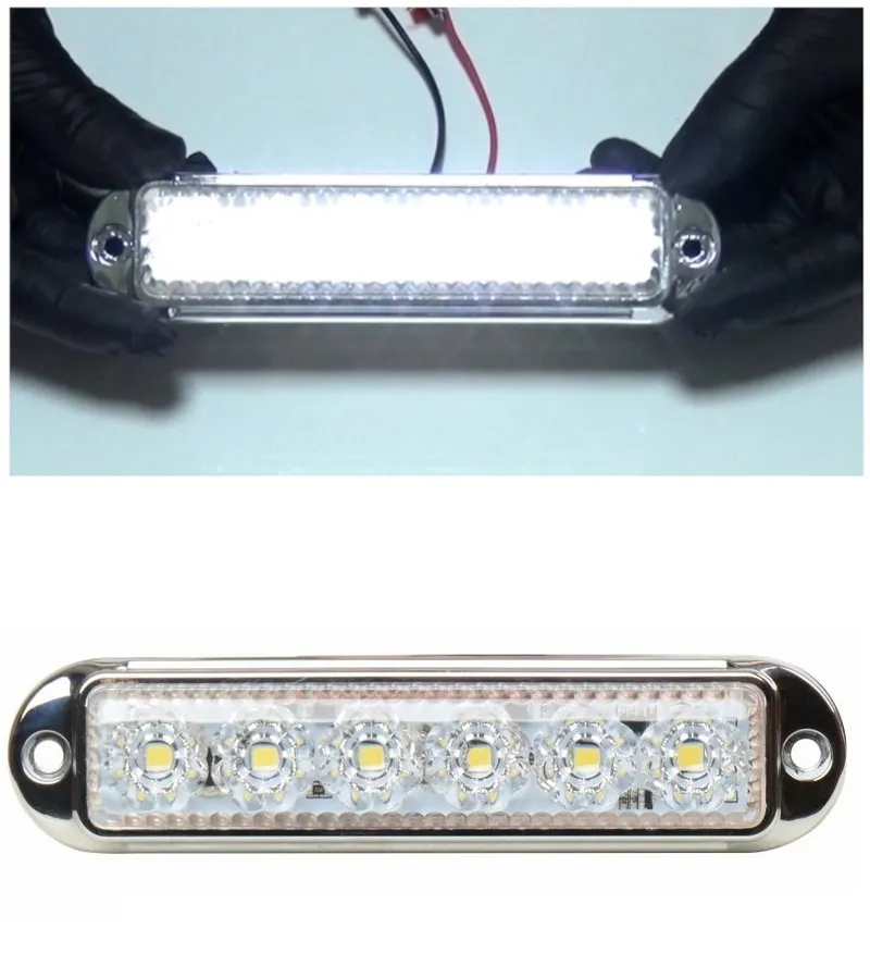LED Габарит Маркер, 6 диода, хромирана рамка, Бял - 12V-24V - 0