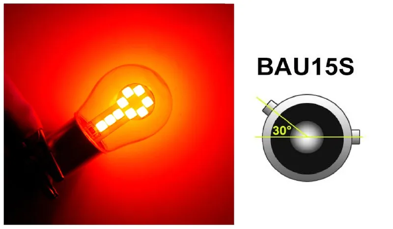LED Лед Крушки, 18 SMD, Асиметрични, Разминати пинове (150°) , Offset, 1156, BAU15S, 12V, Червена Светлина - 0