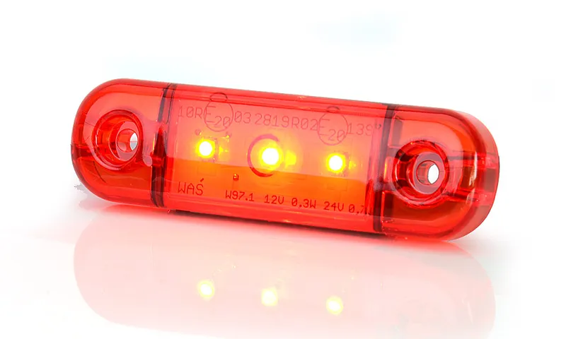 LED Светодиоден Габарит, Маркер, Токос, Червен, Е-Mark, 3 LED, 12V-24V, 8,4 см - 0