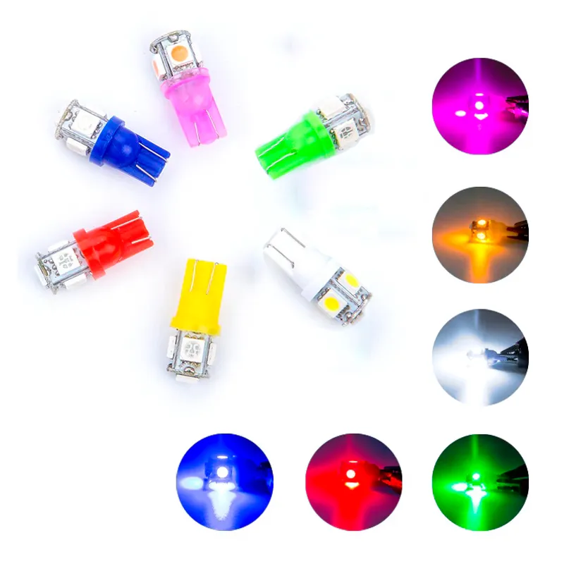 LED Лед Диодни Крушки За Габарит, Т10 W5W, 5 SMD, 12V, 6 Цвята Светлина - 0
