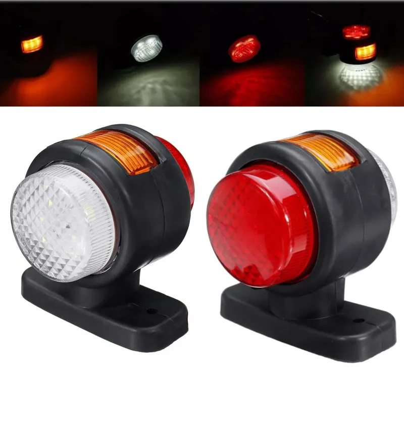 Комплект от 2 броя LED ЛЕД светодиодни габарити токоси рогче рогчета на 12V с три светлини бяла-жълта-червена - 0