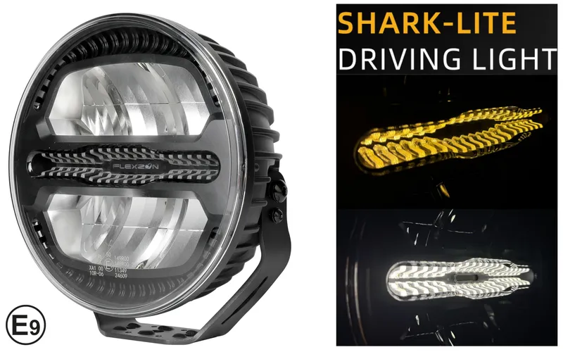 LED комбиниран халоген Flexzon Ø228 мм 12–24V, 175W, 11000 lm, оранжев/бял DRL и аварийна блиц светлина с 4 режима, E-mark, IP67/69K - 0