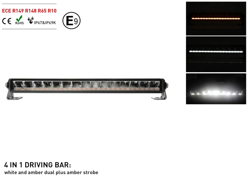 55 см Висококачествен 4 в 1 Led Bar Лед Бар Диоден Прожектор DRL с бяла габаритна светлина и оранжева аварийна блиц 80W 3800LM - 0